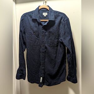 Frank & Oak slim fit flannel shirt with print in shades of blue